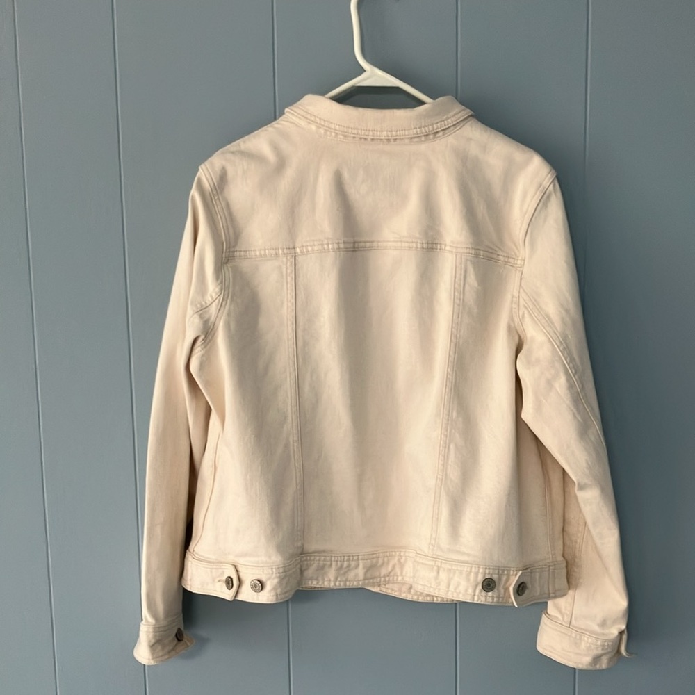 Talbots W 1X Off White Denim Jean Jacket with Ruffle Detail Classic Durable - Picture 3 of 9